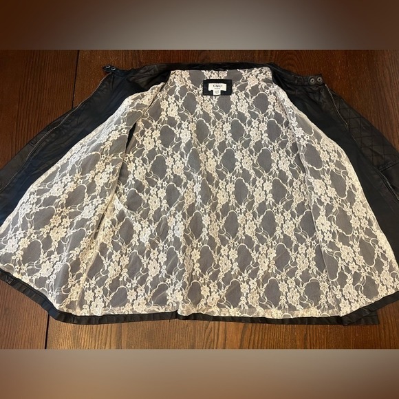 Cato Vegan Women's Leather Zip Front Moto 22/24W Jacket Black Pearl Floral‎ Lace - Picture 5 of 12